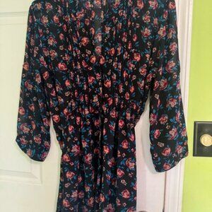American Rag Red Black with Roses 3/4 sleeves worn once